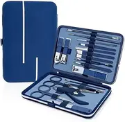 Nail Clipper Set Pedicure Kit 18PCS Stainless Steel Professional Manicure Set For Men & Women with Blue Leather Travel Case,18 pieces in set