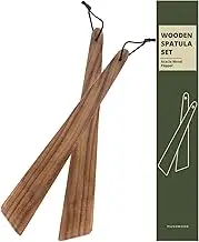 Muso Wood 12" Acacia Wood Spatula for Cooking, Small Wood Flipper, Non-Stick Spatula Set, Egg Scraper, Multi-Purpose Spatulas for Flipping, Serving, Scraping & Turning (Set of 2)
