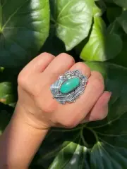Kingman Turquoise Leaf Ring | Sterling Silver Size 10.5 U14