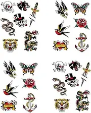 SanerLian Anchor Skull Swallow Temporary Tattoo Sticker Waterproof Adult Men Women Hand Arm Shoulder Body Art 15X11cm Set of 4 (SF165)