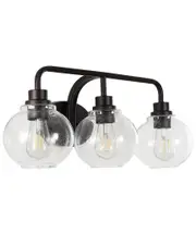 JONATHAN Y Sandrine 26.25in 3-Light Iron/Seeded Glass Cottage Rustic LED Vanity Light
