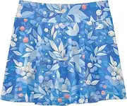 [FRODOTGV] Blue Leafs Fruits Girls Athletic Skort with Built in Shorts Golf Skirt for Toddler Girl Sports Skirts for Kids
