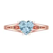 1.5 Heart split shank Real Aquamarine Wedding Bridal Promise Ring 14k Rose Gold