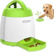 PETGEEK Automatic Dog Treat Dispenser With Button - Puzzle Memory Training Feeder, Interactive IQ Training Toy, Food Dispensing (Green)