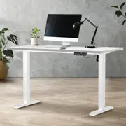 Oikiture 120CM Electric Standing Desk Single Motor Height Adjustable Sit Stand Table White Frame White Tabletop