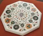 12" Marble corner side Table Top floral precious stone inlaid home Decor