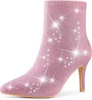 [Allegra K] Women's Sparkle Sequin Pointed Toe Side Zipper Stiletto Heel Ankle Boots