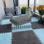 Milk Velvet Patchwork Rugs, 12x12in Square Plush Puzzle Foam Floor Mat Carpet, Carpet Puzzle Mats for Floor Fluffy, Interlocking Carpet Tiles (Blue+Gray,20 Pcs)