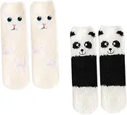 [QWDSGFWS] 2 Pairs Tube Socks Fluffy Socks Non Slip Girls Slide Sandals Sleeping Socks Womens Socks Hosiery Stuffed Panda Adult Christmas Women's Socks Miss Household Coral Fleece/1938