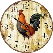 VIKMARI Kitchen Wall Clock 8 Inch Rustic Vintage Rooster Silent Non Ticking Round Quartz Wooden Wall Clocks Battery Operated Easy to Read Retro Decorative Home Decor for Living Room,Bedroom,Kids Room