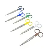 Set of Operating Surgical Scissors Multi Color Handles 5.5" Straight Sharp/Sharp
