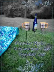 Picnic Style-Univ. Cup Holder Set**2 Cup & 1 Wine Bottle Holder-Wine/Cup stick