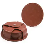 TOSSOW PU Leather Coaster 8 Pcs with Holder, Durable and Non-Slip Coaster for