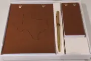 3pc Papyrus Eccolo Stationery Texas Notepads & Gold Pen Faux Leather New