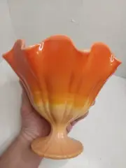 LE SMITH FLUTED EDGE BITTERSWEET ORANGE SLAG GLASS VASE, FREE SHIPPING