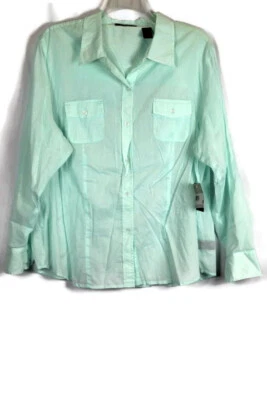 Liz Claiborne Teal Women's Dress Shirt Long Sleeve Roll Tab 3X 027