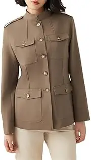[Generic] Women's Stand Up Collar Button Design Cropped Jacket with Multiple Pockets, Slim Fit and Minimalist Office Coat