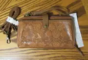The Sak Tooled Tech Leather Snap/Zip Smartphone Wallet Crossbody NWT Very NICE