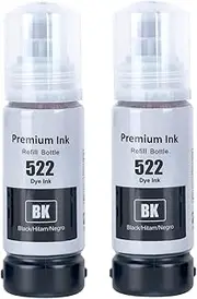 TAAUS 522 Black Ink Bottle Refill for Epson T522 Work with EcoTank ET-1110 ET-1810 ET-2710 ET-2720 ET-2810 ET-2811 ET-2820 ET-4700 ET-4800 Printers （2 Black）