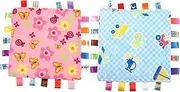 Kisangel 2Pcs Adorable Comforter Security Blankets Colorful Plush Lovey for Newborns Soft and Safe Tag Blanket for Boys for Sleep and Soothing Anxiety