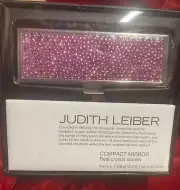 Judith Leiber Compact Mirror Slim Pocket pink Purple Crystals NIB