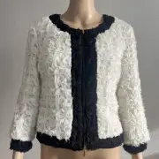 Roberto Cavalli Class Cavalli White Black Embellished Collarless Jacket Size 8