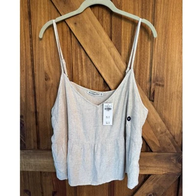 Abercrombie & Fitch Cami Top Linen Blend Sleeveless Peplum Beige XL