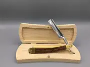 Custom Straight Razor Knife Solingen Germany Bocote Wood With Brass Ornaments
