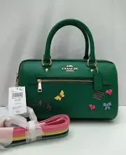 Coach Rowan Satchel With Diary Embroidery Green Leather Crossbody Bag NWT $425