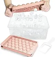 Round Ice Cube Tray with Lid Ice Ball Maker Mold for Freezer with Container Mini Circle Ice Cube Tray Making 66PCS Sphere Ice Chilling Cocktail Whiskey Tea Coffee(2 Pink Trays 1 ice Bucket & Scoop)