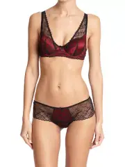Mimi Holiday Red Zoom Silk Padded Bra 32C & BOYSHORT S, NWT