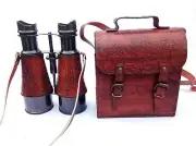 6" Antique Solid Brass Red Leather Binocular with Neck Strap, Cyber Monday Gift