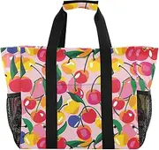 [sanluoli] Bags Foldable Beach Bags With Compartments Canvas Laundry Bag Tote, Cartoon Cherry Multicolor, 1 size