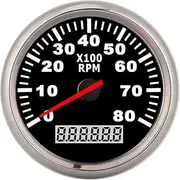 Zohisin 85mm Pointer Digital Tachometer 8000rpm red Backlight Guage Marine hourmeter for 12v 24v car boatwhite dial Silver Frame (Black Dial Silver Bezel)