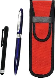 2 Pack Cloth Pen Case Red Metal Touch Stick Black and Lasting Piece Metal Swivel Ballpoint Pen Set Blue NK02R-ALB-TK23-L-2