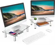 Dual Monitor Stand –Adjustable Glass Computer Monitor Riser, Clear Desktop Stand, 2 Pack