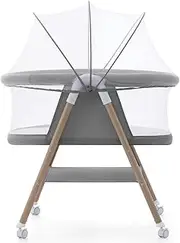 Jaoul Baby Bassinet, Portable Baby Travel Crib for Baby Bed with Wheels Comfy Mattress Mosquito Net Storage for Infant Newborn Lightweight and Breathable Mesh Design Grey