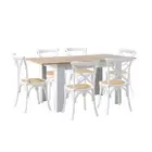 Oikiture 160cm Extendable Dining Table with 6PCS Chairs Crossback White