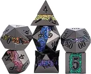 Dungeons and Dragons DND Dice Set D&D D20 Single Fringe Metal Dice Set with Box, Polyhedral Role Playing Dice D12 D10 D% D8 D6 D4 for MTG RPG Board Games (Black Nickel Seven Colors)