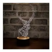 By-Lamp 3D Fallow Deer Lamp with Handmade Wooden Base