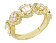 10K Yellow Gold Baguette 0.95CT Real Diamond Ring Band 8MM