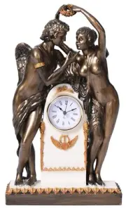 Mantel Clock Empire Table Amor & Psyche Allegory Watch Baroque Figurine Antique