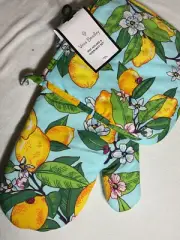 VERA BRADLEY OVEN MITT AND POTHOLDER TURQUOISE YELLOW LEMONS 100% COTTON NWT