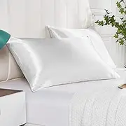 Elegear Mulberry Silk Pillowcase for Hair & Skin Care, Double-Sided Satin Pillow Cover Set - Soft Breathable, Standard Size 51x76cm, Machine Washable (White)
