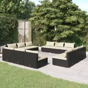 12 Piece Garden Lounge Set with Cushions Poly Rattan Black vidaXL