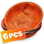 HYQO 6 Pcs Wooden Salad Bowls Large Serving - 8” Wooden Dinner Plates Set 2”