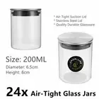 24x Air Tight 200ML Glass Jars Stainless Steel Lid Food Storage Container Bottle