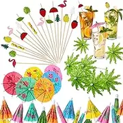 160 Pcs Cocktail Drink Accessories 60 Drink Cocktail Umbrellas 100 4.7 Inch Fruit Picks Summer Coconut Palm Colorful Bamboo Toothpicks Tropical Luau Hawaiian Beach Party Decorations