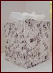 BROWN WHITE HANDMADE PLASTIC CANVAS TISSUE BOX COVER TOPPER