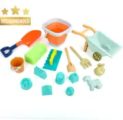 16 Pcs Beach Toys Set with Cart Buckets Spades Sand Molds Kids Summer Fun